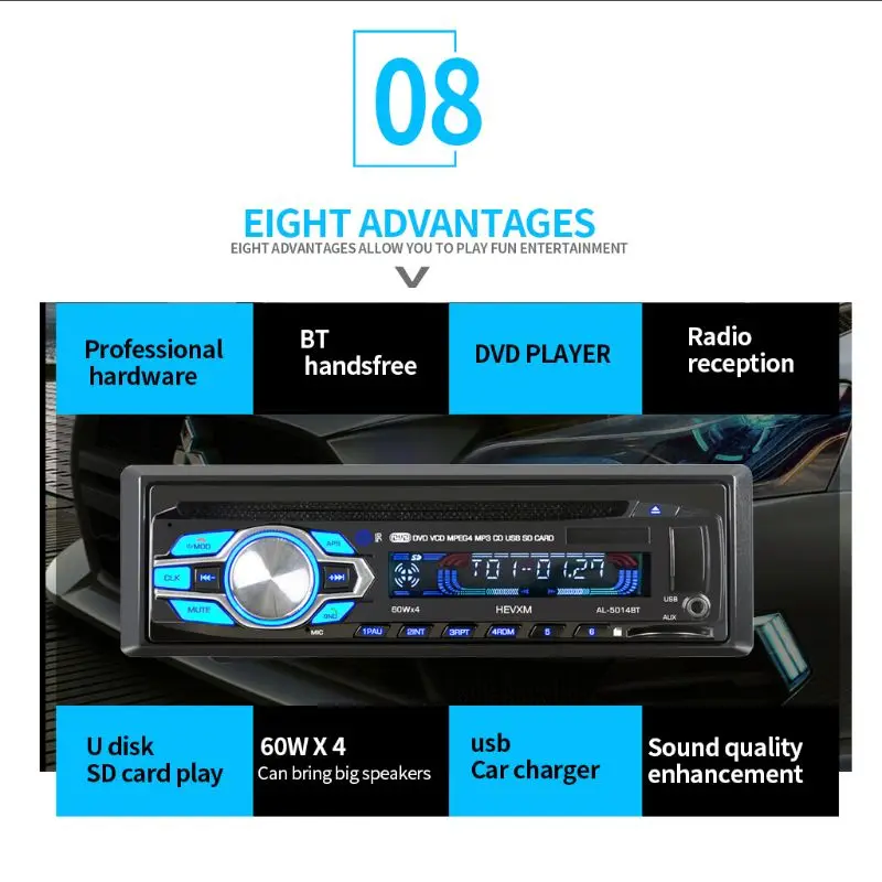 1 Din 12V автомобильный DVD CD плеер автомобиля MP3 стерео автомобиля Handfree Авторадио BT аудио