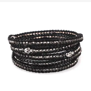 

C.QUAN CHI 5 Wraps Leather Bracelets Stackable Adjustable Bohemian Style Metal Charm Bracelet Accessories Gift(008)