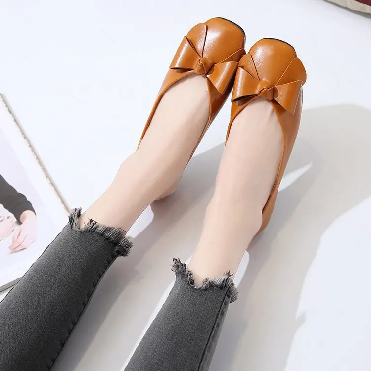 

Spring And Autumn New Style Korean-style Bow Shoes Women's Square Head WOMEN'S Flat Shoes Low-Cut Casual Work Shoes Versatile Wo