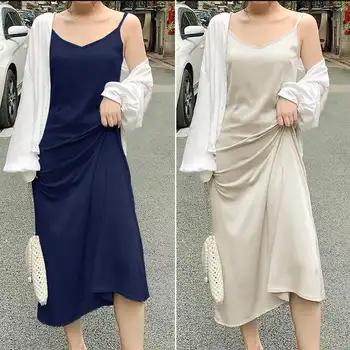 

Casual Midi Sundress Suspenders Sleeveless Sexy Sleepwear ZANZEA Women Solid Summer Nightdress Elegant Home Dress Plus Size 5XL