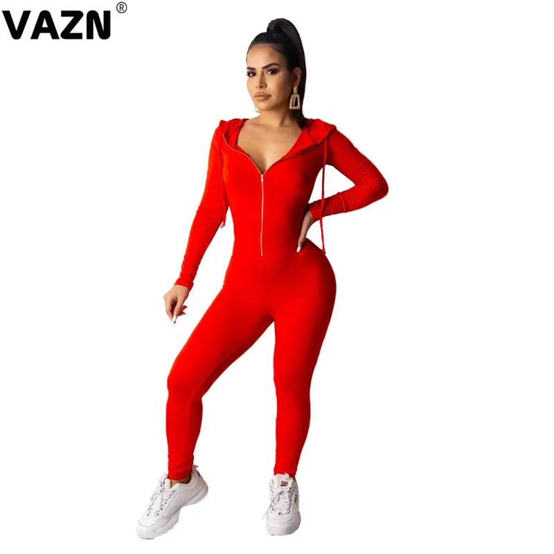 VAZN, Spencil, одноцветные, новинка, хит, модные, для улицы, комбинезоны, повседневные, бодикон, молния, шея, капюшон, сексуальные, длинные штаны, тонкий, длинный комбинезон