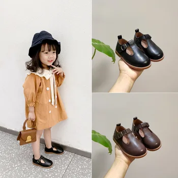 

Children Genuine Leather Shoes vintage Dancing Girls Back School Shoes Kids Infant Formal Casual Flat Party Pumps Retro Sneakers