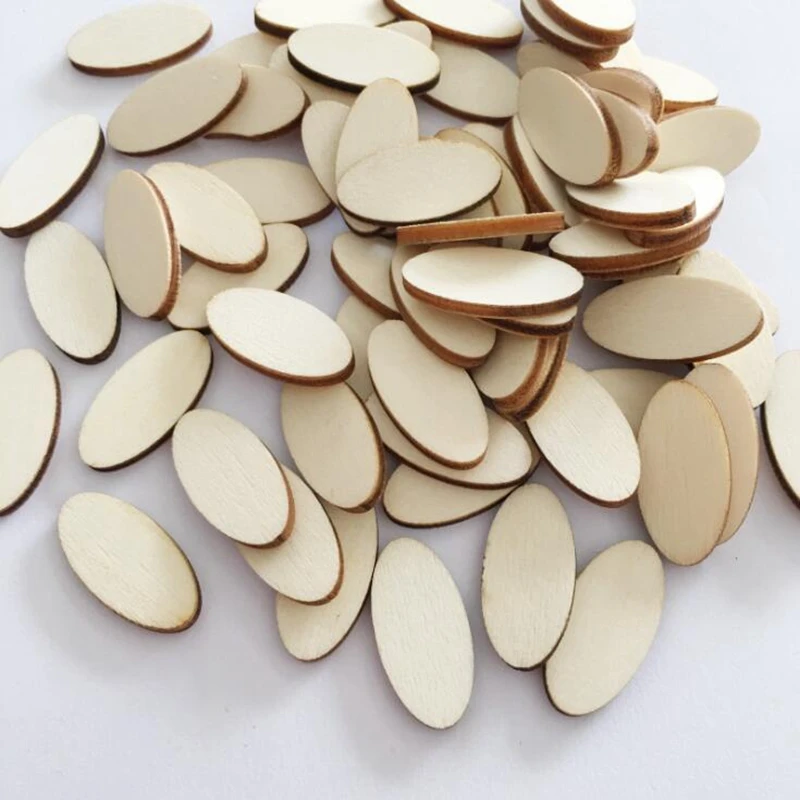 100pcs Natural Oval Wood Chips Diy Handmade Wooden Board Material