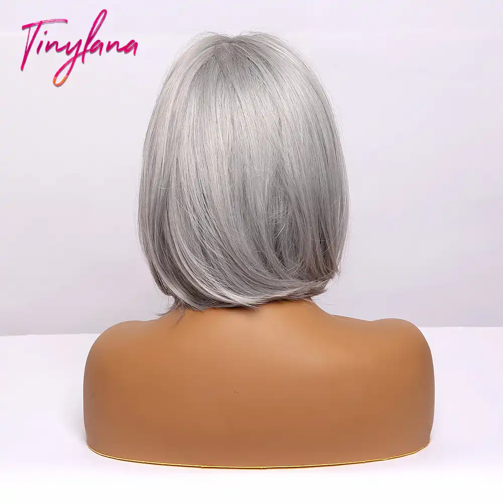 Malenkie Lany Shelkovistye Pryamye Svetlo Serye Korotkie Bob Pricheski Bokovaya Chast Chelki Sinteticheskij Parik Termostojkie Naturalnye Kosplej Pariki Dlya Zhenshin Aliekspress