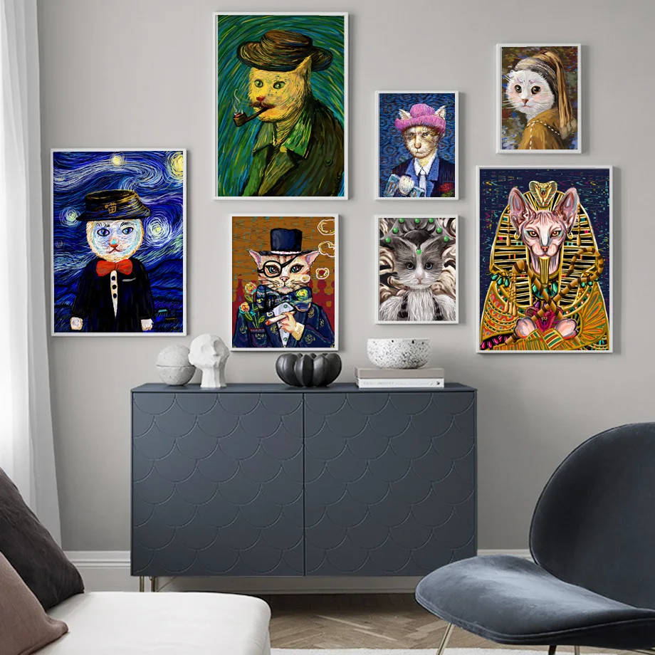 

Egypt Pharaoh Cat Gentleman Hand Drawn Wall Art Canvas Painting Nordic Canvas Posters And Prints Wall Pictures For Living Room