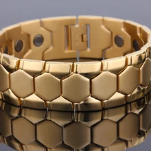 18MM Wide Health Magnetic Bracelet Indian Men Jewelry Gold Color Polished Stainless Steel Mens Bracelets Man Bracelet