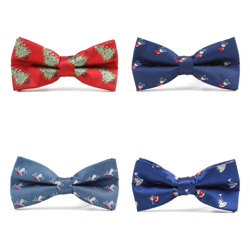 

Men Classic Christmas Silky Bowtie Colored Xmas Tree Deer Santa Claus Printed Pre-Tied Bow Ties Festival Holiday Party Props