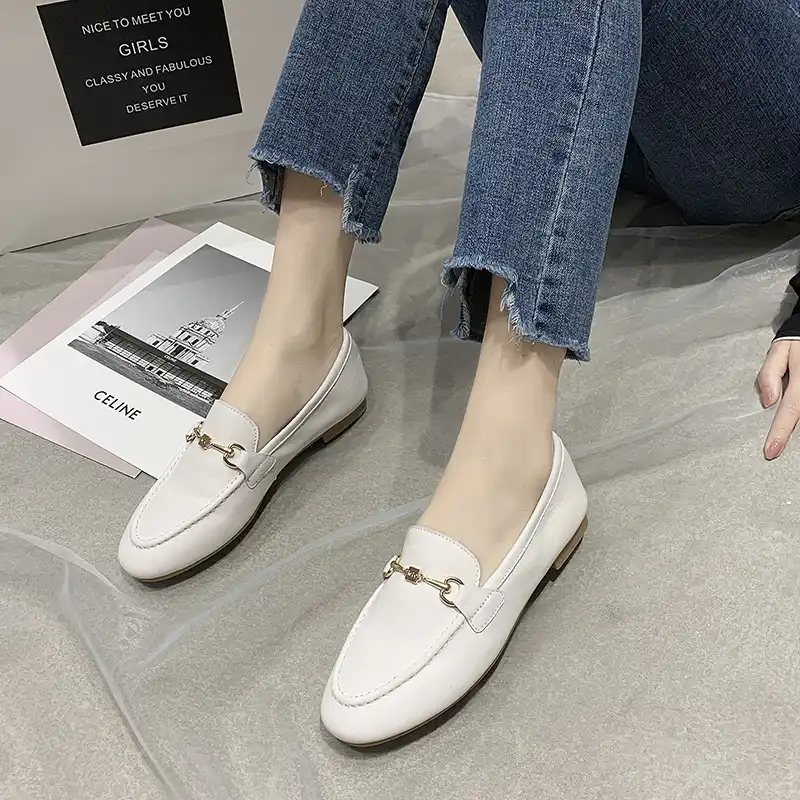 COLOV Sweet Shallow Mouth Rhinestone Pointed Toe Metal Buckle Soft Ballet Flats Shoes