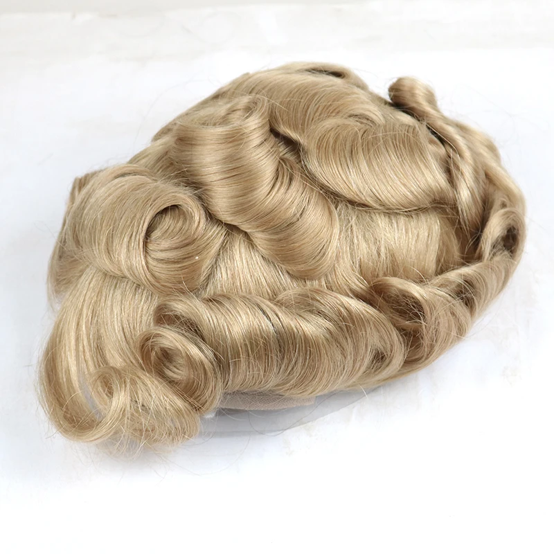 Многоцветные человеческие волосы швейцарские кружева спереди сзади ПУ мужские волосы кусок парик сменная система легкая волна