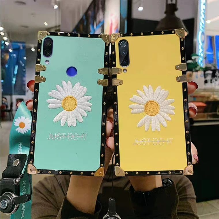 

Luxury Daisy Flower Square Phone Case for Xiaomi 9 Coque SunFlower Cover for Redmi Note 7 Fundas Redmi 7 K20 Cover with Lanyard