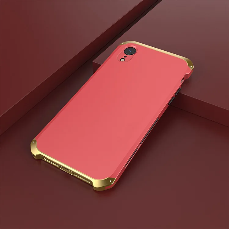 Red Gold Side Текстурированный противоударный металлический каркас Пластиковая Задняя панель для iPhone XR iPhoneXR алюминиевый сплав iPhone XR бампер чехол с подарком - Цвет: Red Gold Side