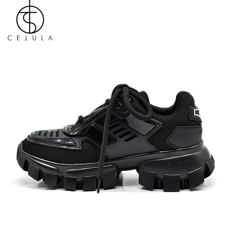 Cetula/новые женские кроссовки; модные кроссовки на платформе; обувь для папы на массивном каблуке; Цвет черный, оранжевый; женские кроссовки; обувь на танкетке