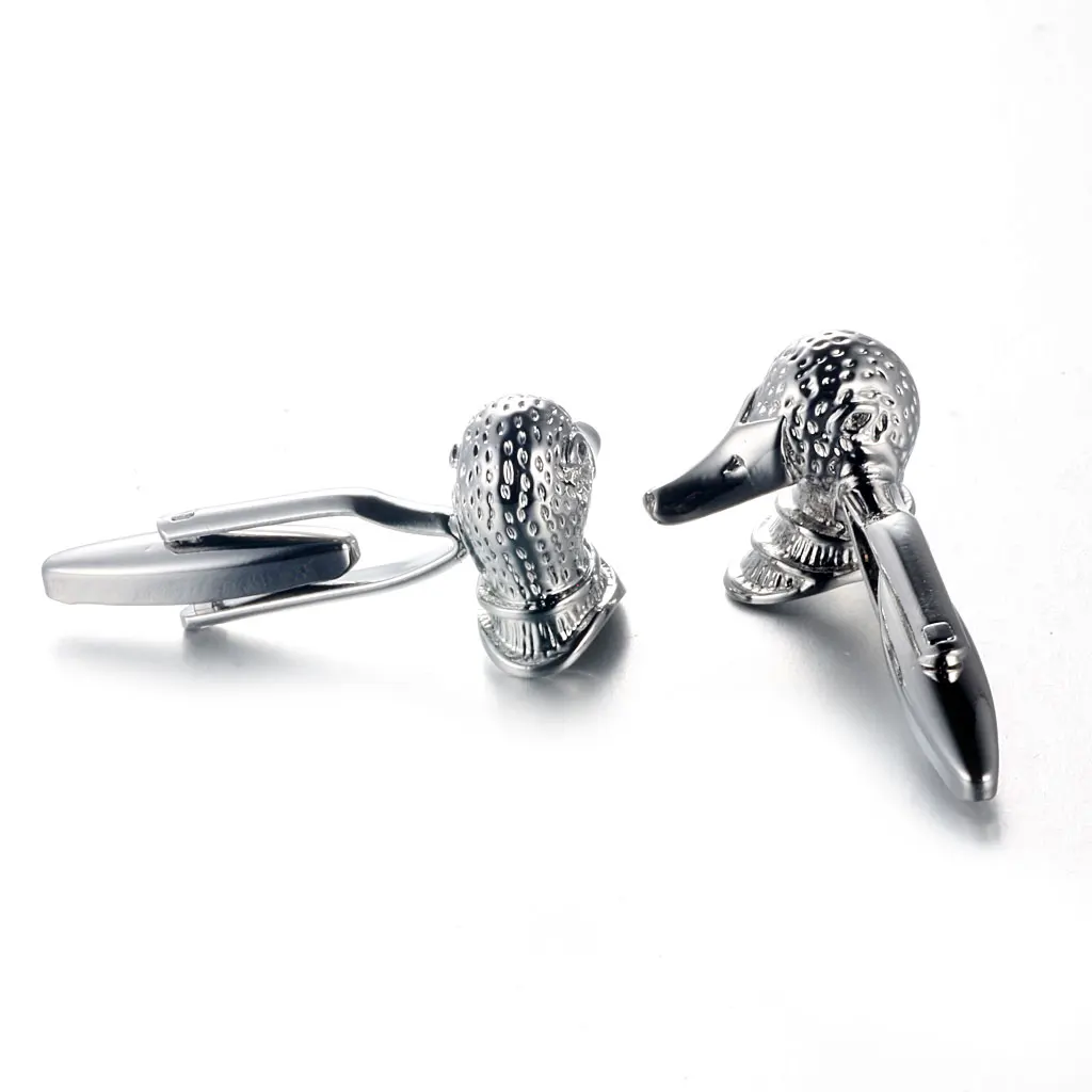 Men Fancy Shirt Cufflinks Duck Mallard Shape Cuff Links Wedding Gift silver color