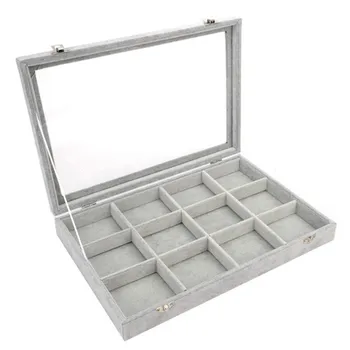 

2020 New Arrival Treasure Box 12 Grid Jewelry Display Box Storage Organizer High Quality Rectangle Shape Composite Material H5