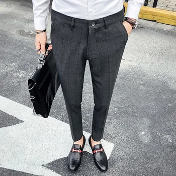 

Trousers Men's Trousers Slim Fit Suit Casual Pants Checked Suit 9 Pants Business Dress Summer