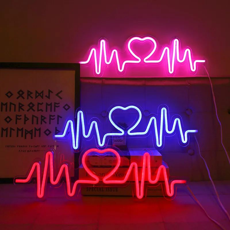 32x9.9 Heartbeat Heart ECG White Flex LED Neon Sign Light Party Décor  Artwork