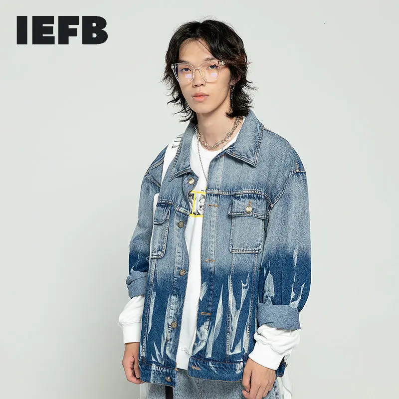 Джинсовая куртка IEFB мужская с отложным воротником однобортная верхняя одежда из