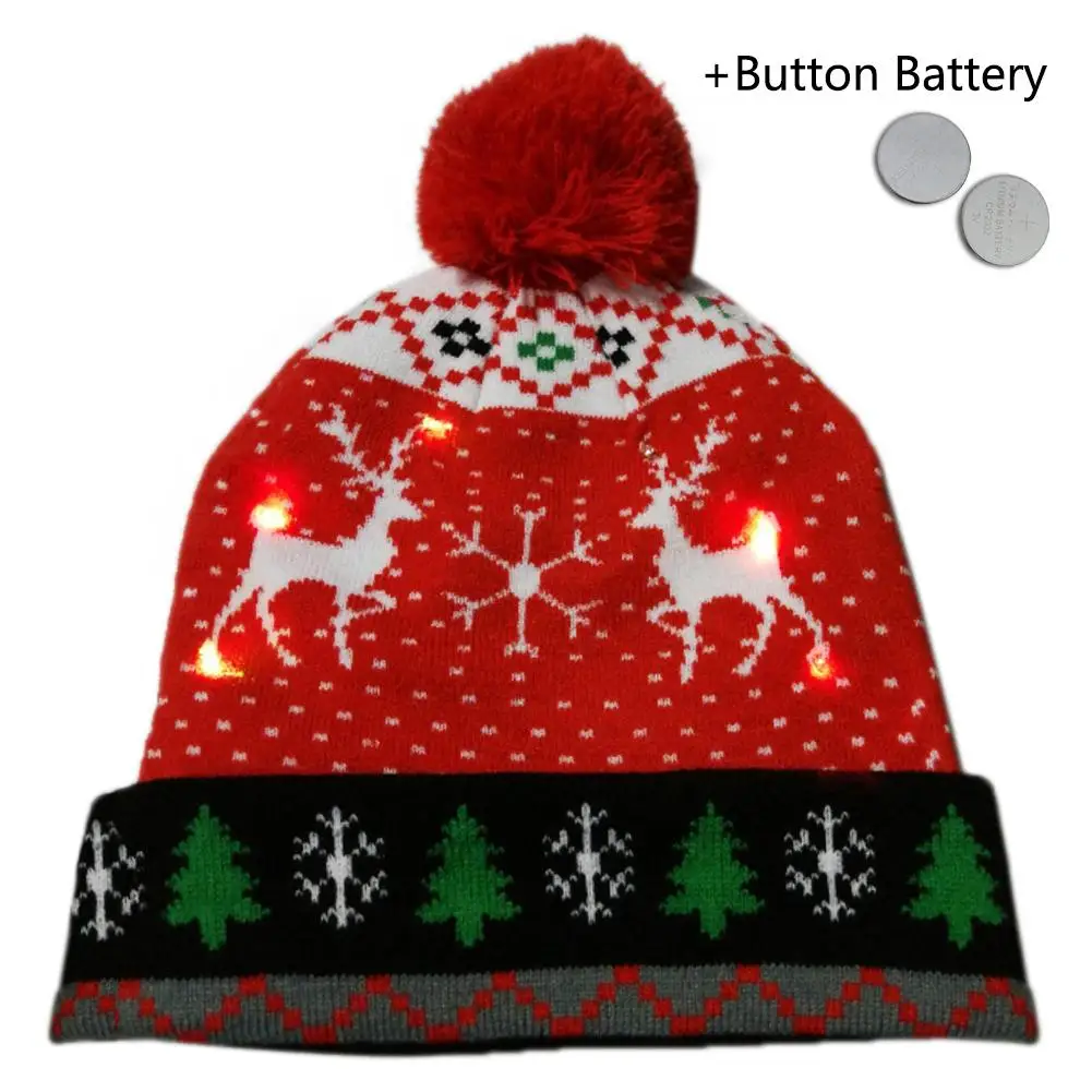 Светодиодный Рождественский головной убор, яркий головной убор, блестящая осветительная система на головном уборе, вязаная шапка для детей, взрослых, Рождественская вечеринка - Цвет: Red
