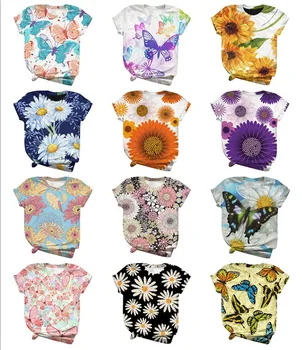 

Women T-Shirt Plus Size 3D Flower Printed T-shirt Women Fashion Casual T-shirt Tee Tops T-Shirt Summer Women Top 15 Colors Z0603