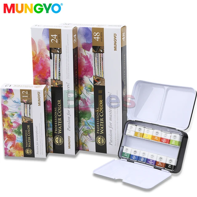 MUNGYO Professional Half Pan Size Watercolor Set of 12 Colors MWPH-12