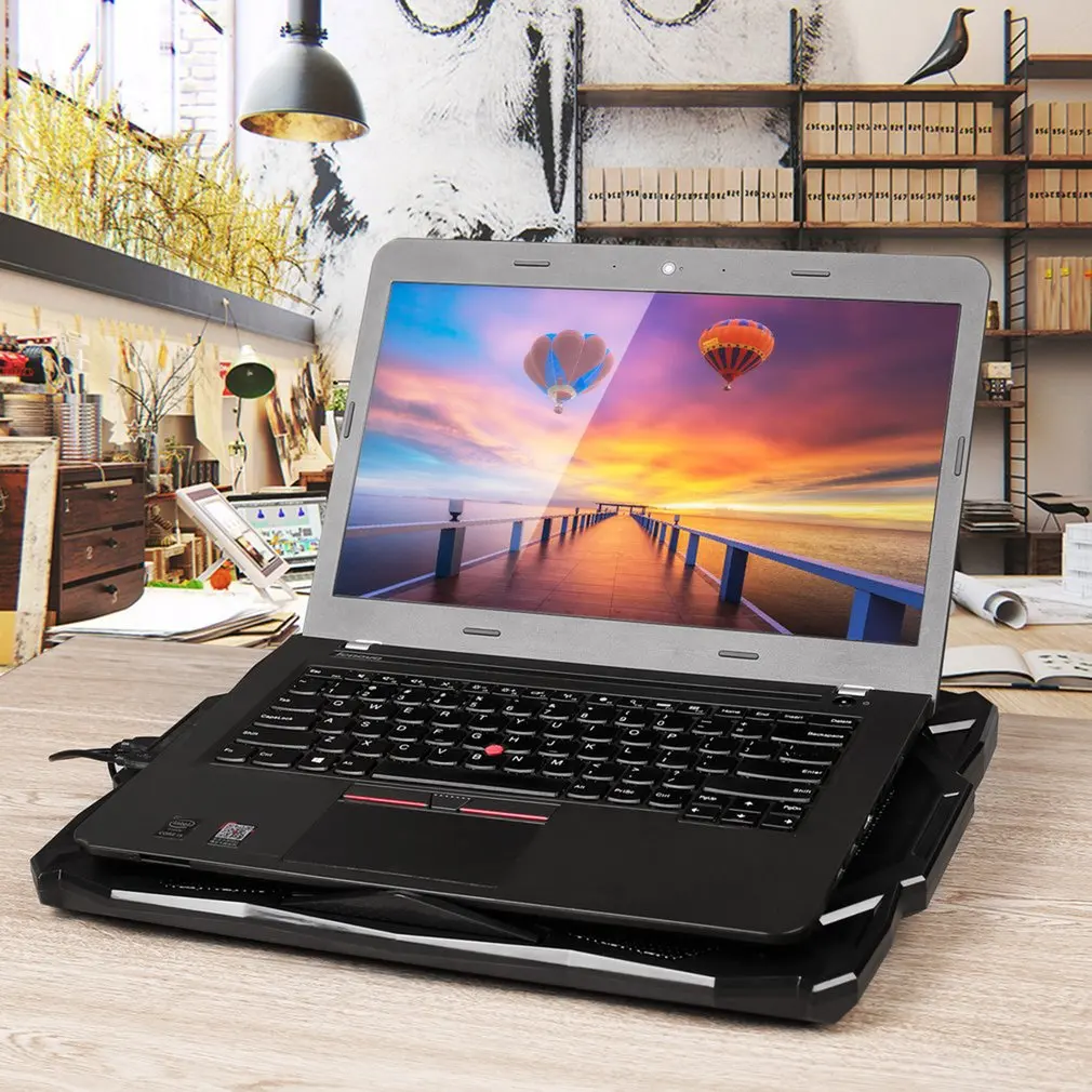 Portable Ultra-thin Long Life Angle Adjustment High Airflow LED Light USB Powered 5 Fan Chill Mat Laptop Cooling Pad