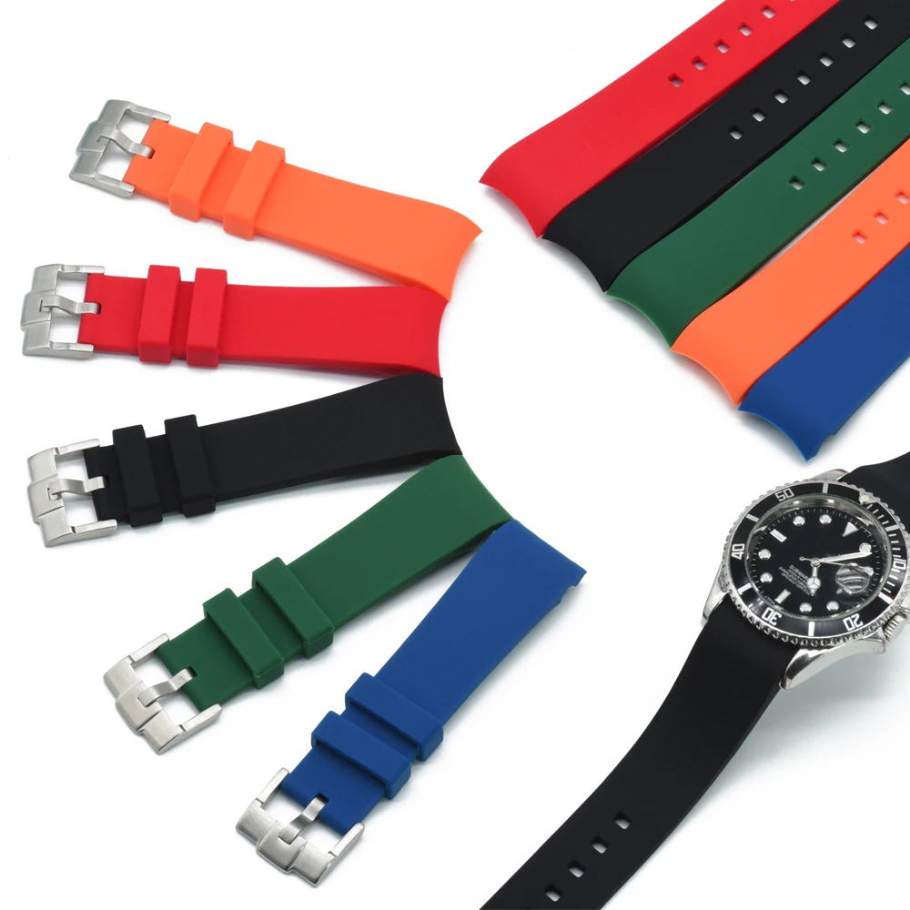 Изогнутый конец 20 мм 22 резиновый ремешок для часов водонепроницаемые часы с
