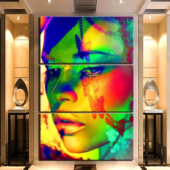 

3 Pieces Wall Art Colorful Face Makeup Posters And Prints Wall Pictures Home Decor Canvas Painting