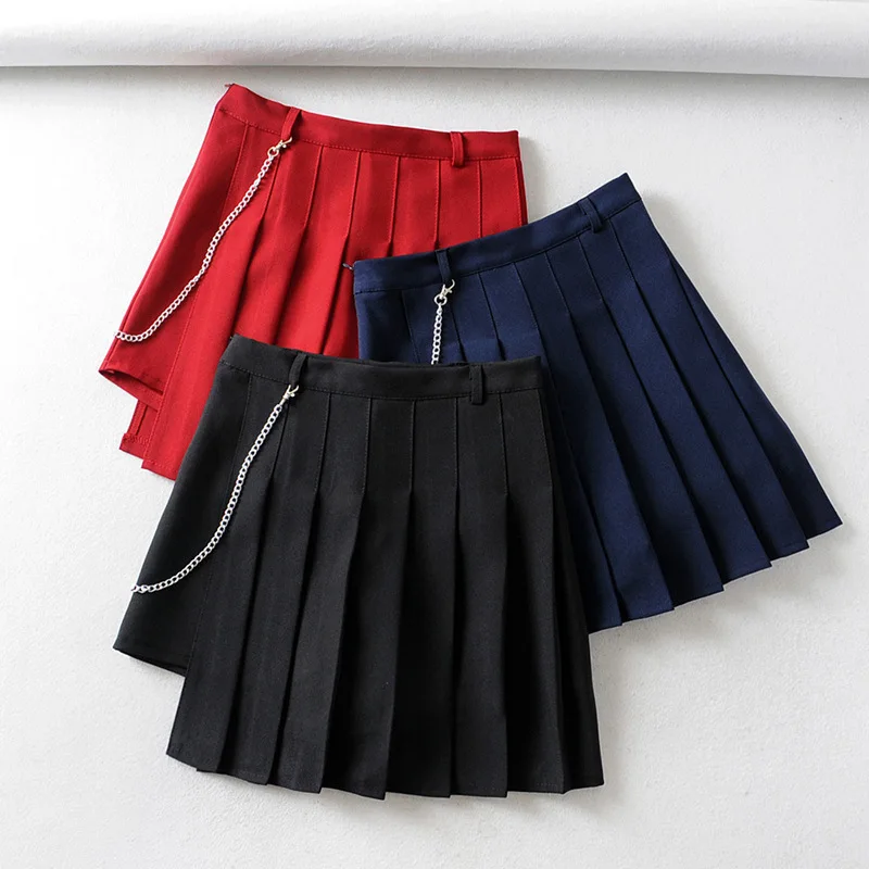 

Retro Pleated Skirt Women's Irregular Chain-Four Seasons Versatile Jazz Dance High-waisted A- line Half-length Short Culottes