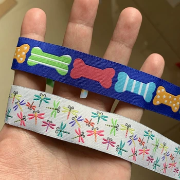

10YARD 22MM OR 24MM Blue Bone And Colour Dragonfly Cartoon Jacquard Ribbon