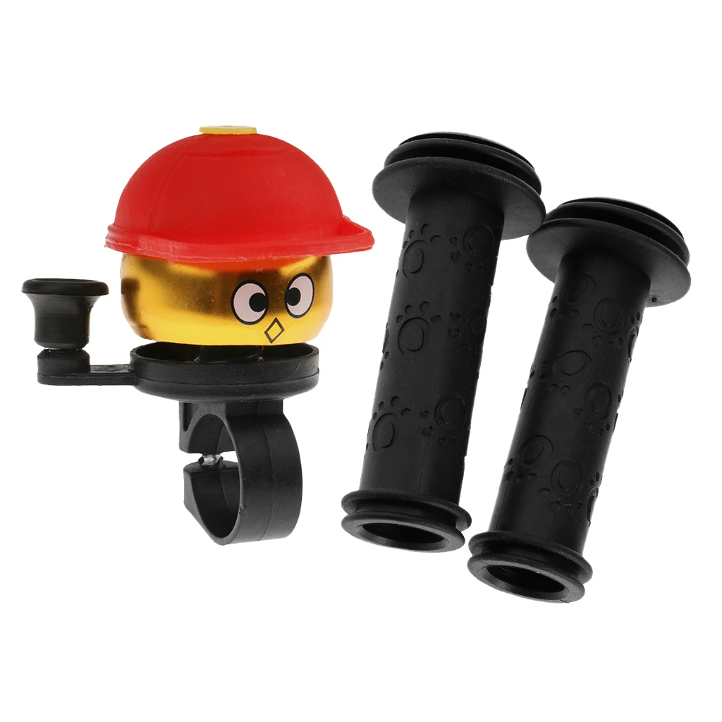 Kids Bicycle Handlebar Grip, Non Slip Rubber Handle Bar Grips + Bike Ring Bell for Kids Boys and Girls Safe Riding Cycling