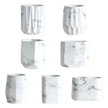 

Geometric Marble Desk Pen Pencil Holder Case Makeup Brush Storage Box Organizer