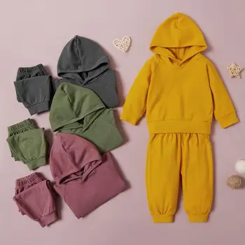 

PatPat New Autumn and Winter Baby Unisex Solid Baby's Sets Hooded casual top and pants Baby Clothes