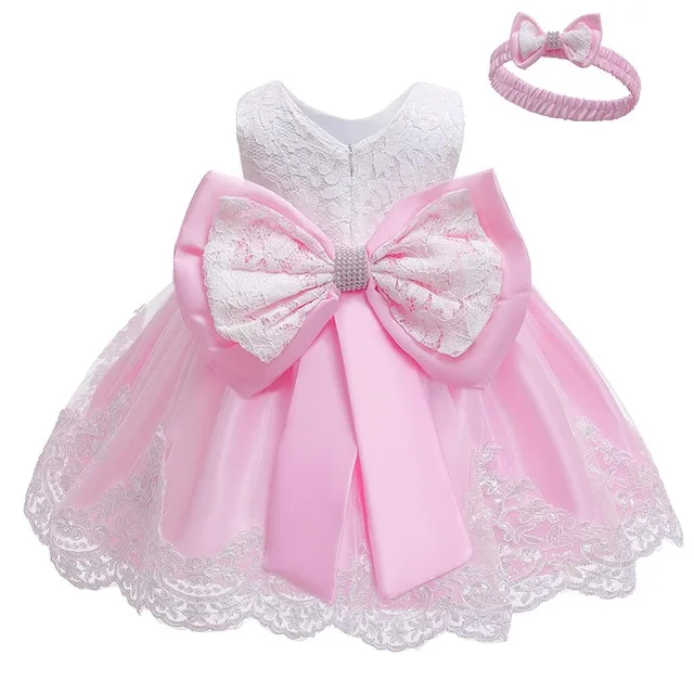 Платье для новорожденных девочек платья на день рождения для девочек 1 год элегантное праздничное платье принцессы с кружевным бантом одежда с цветочным рисунком для девочек Vestido - Цвет: Pink
