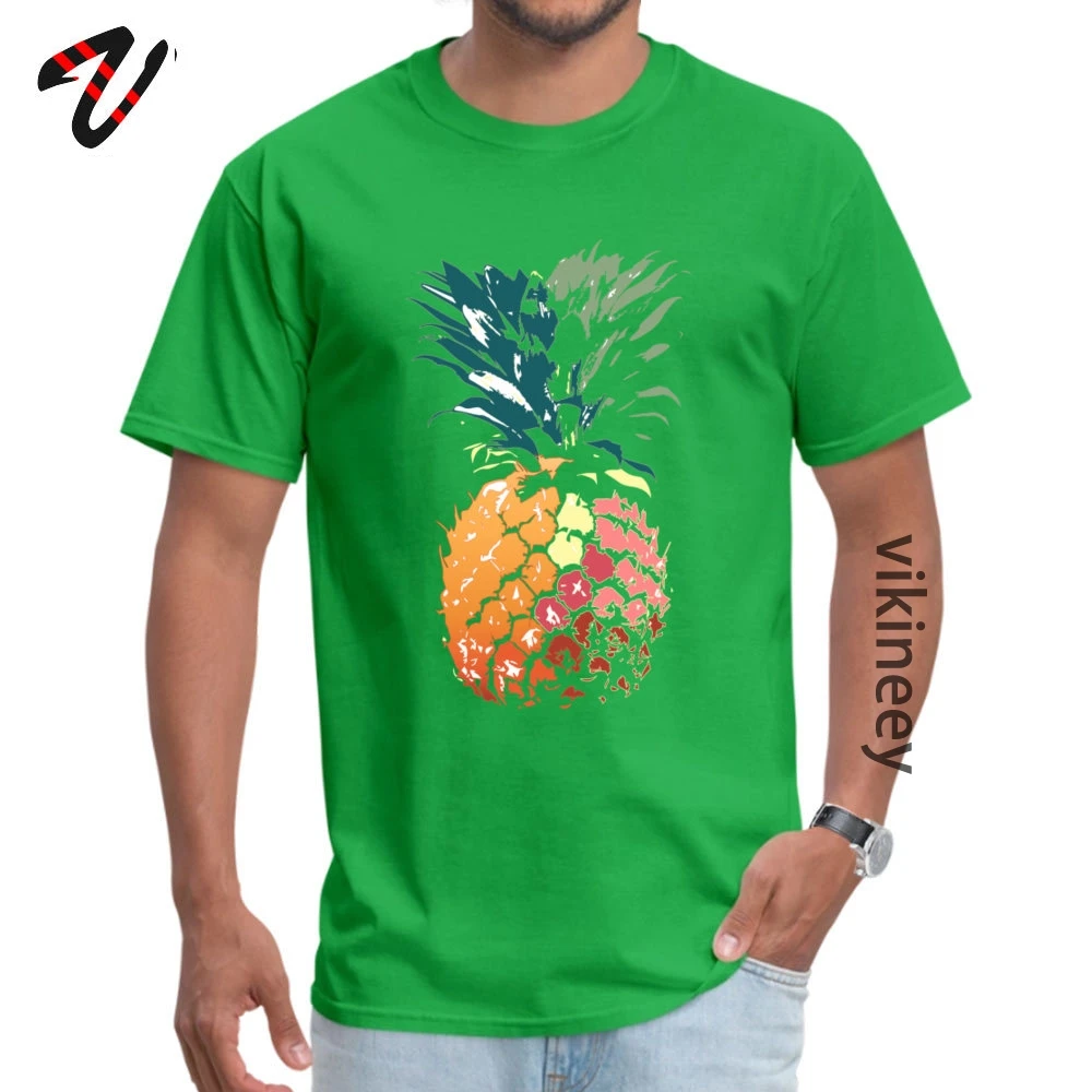 Nice_drawn_colored_painted_pineapple_art_ Funny Adult T-shirts Round Neck Short Sleeve 100% Cotton Tees Simple Style T Shirts Nice_drawn_colored_painted_pineapple_art_8875 green