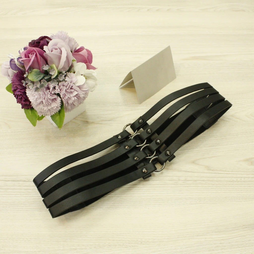 Vintage Women's Punk Rivets Black Leather Wide Waist Belt Hollow Out Band Cincher Vintage Women's Punk Rivets Black Leather Wide Waist Belt Hollow Out Band Cincher