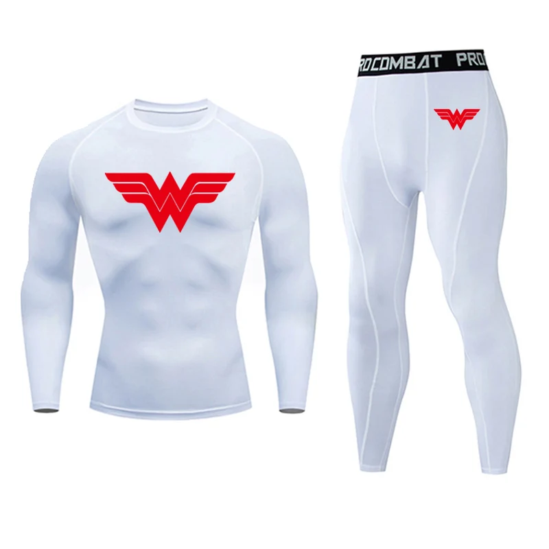 Wonder Woman Компрессионные Мужские спортивные костюмы быстросохнущие MMA комплекты одежды, рубашка бегунов, тренировочные костюмы для спортзала, фитнеса, бега - Цвет: sets