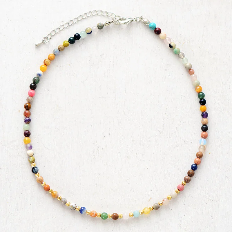 Women Choker 4MM Natural Stone Gold Beads Choker Necklace Teen Girls Simple Collar Necklace Neck Choker Bohemia Jewelry - Image 5