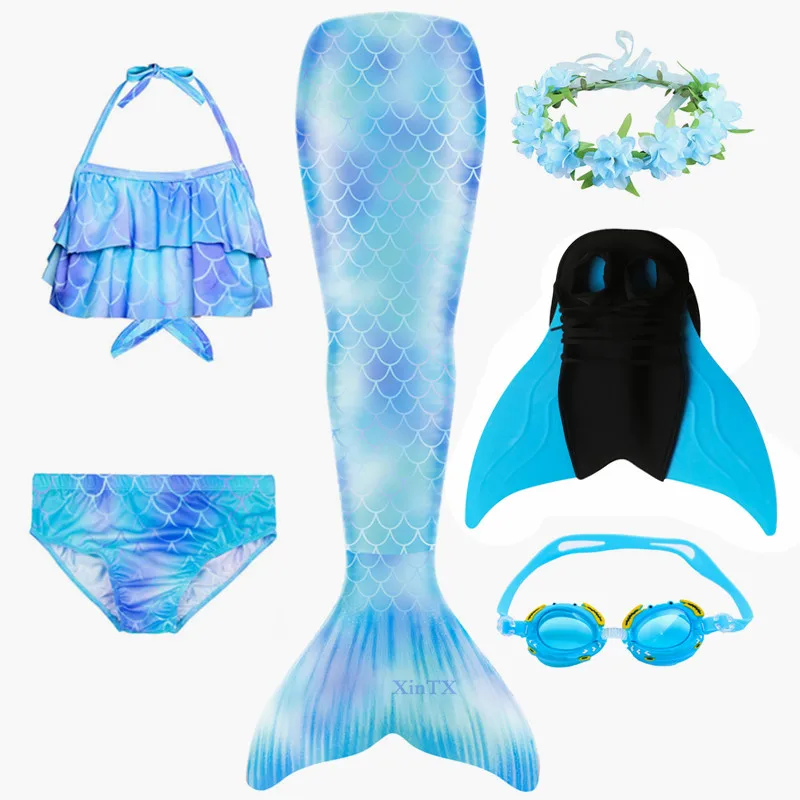 

Girl's Mermaid Tails For Swimming Costume With Monofin Flipper for Kids summer Dress Bikini swimmable Suit Mermaid Costume