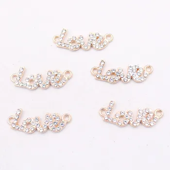 

10pcs Rhinestone * love * Tag Alloy Pendants Fashion Necklace Bracelet DIY Jewelry Handicraft Connector For Woman Gift Making