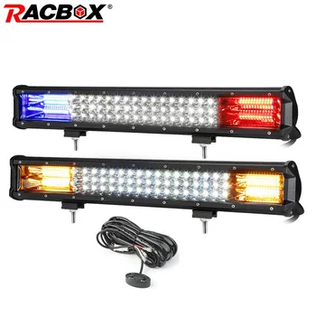 

RACBOX 20 inch White Red Blue Flash Strobe Driving Warning Light Waterproof Led Work Light Bar Car Offroad Truck SUV ATV Trailer