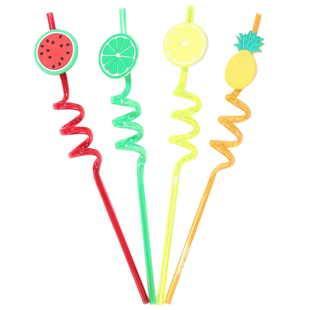 

4PCS Party Decoration Colorful Fruit Cartoon Style Straw Reusable Straws Smoothie Drinking Straws for Milkshakes Frozen Y1