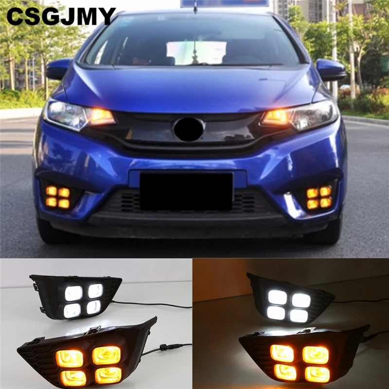 

Car Flashing 1set LED For Honda Jazz Fit 2014 2015 2016 DRL Daytime Running Light DRL fog lamp Daylight styling free shipping