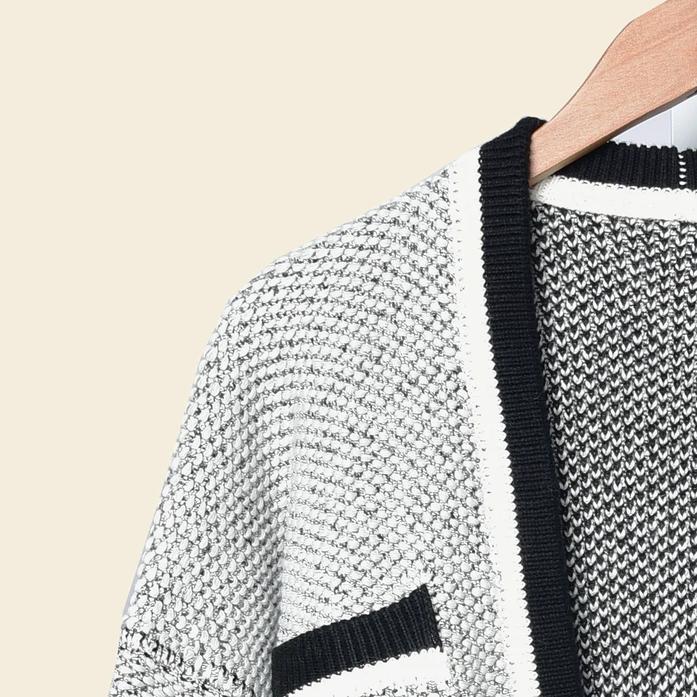 Весенний цветной контрастный передний карман свободный модный свитер кардиган