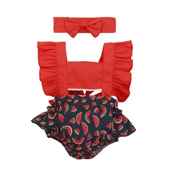 

Cute Toddler Infant Clothes 0 to 24 Months Floral Print Sleeveless Romper Bow Headband 2 Pcs Summer Princess Baby Girls Clothes