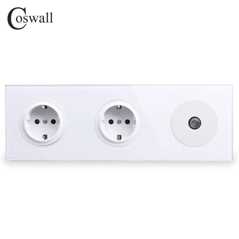 Панель из закаленного стекла Coswall 16 А настенная розетка с двойным европейским