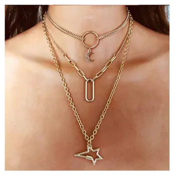 

Europe and America Cross Border Metal Necklace Necklace Simple Versitile Fashion Multilayer Metal Pendant Necklace Women 14400