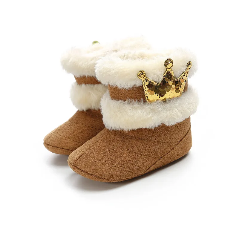 TOPATY Newborn Infant Baby Girl Winter Warm Crown Fur Mid-Calf Length Slip-On Furry Boots 0-18M New Zapatos De Bebe Snow Booties