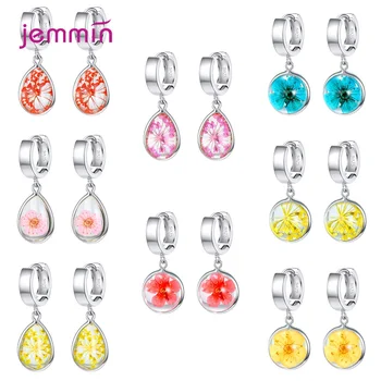 

Hot Sale Glass Amber Flowers Women Earrings Fine 925 Sterling Silver Strong Lever Back Huggie Ear Pendientes Decoration Jewelry