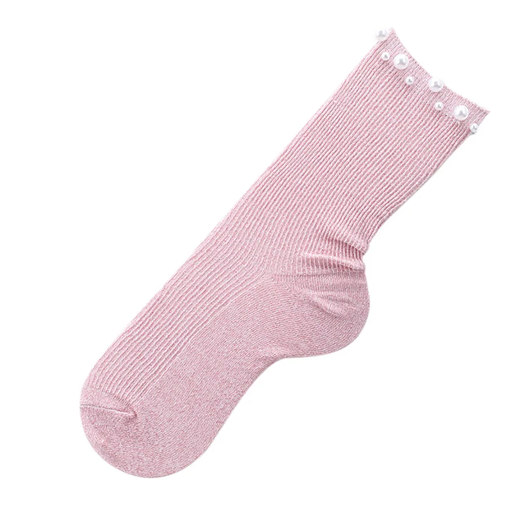 Женские носки с манжетами, Украшенные бусинами, зимние элегантные теплые Повседневные носки для офиса, повседневные плюшевые носки, модные новые изысканные носки для девочек