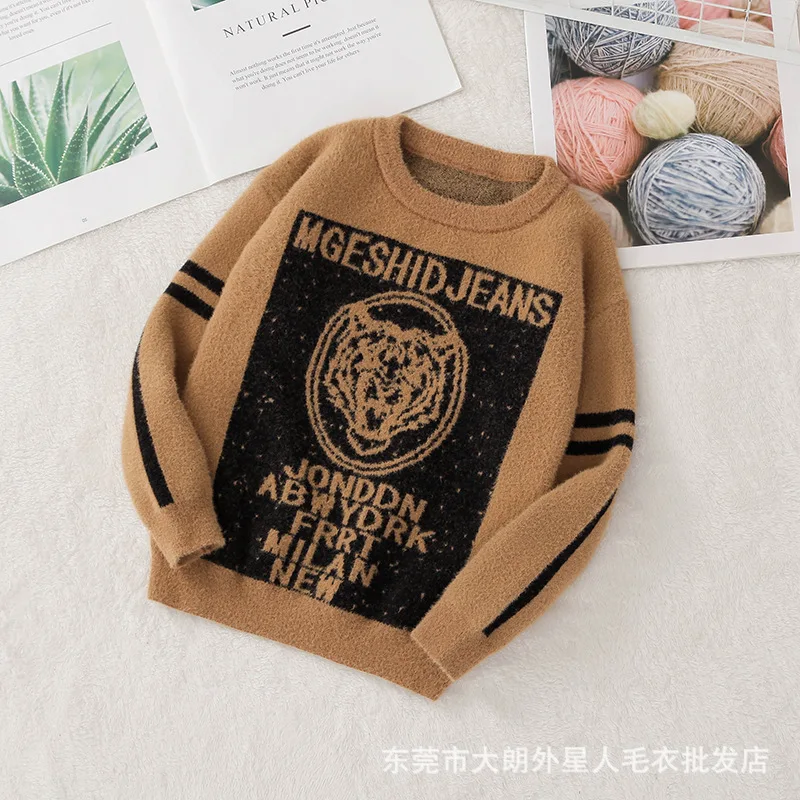 

2019 Autumn And Winter New Style Europe And America Tiger Head Cool Western Style Kids' Sweater Crew Neck Sided Nigeria Not Ball